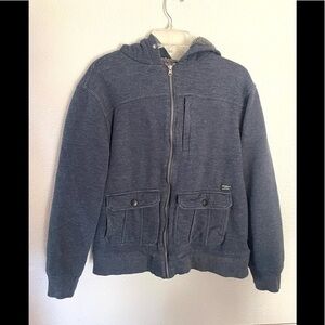 ONEILL Zip up blue hooded sweater jacket size large